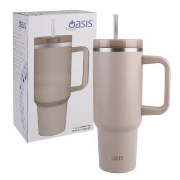  Oasis Stainless Steel Double Wall Insulated Commuter Travel Tumbler 1.2l - Latte