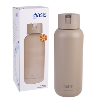 Oasis Moda Ceramic Lined Stainless Steel Triple Wall Insulated Drink Bottle 1l - Latte