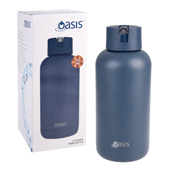 Oasis Moda Ceramic Lined S/S Triple Wall Ins. Drink bottle 1.5l Indigo