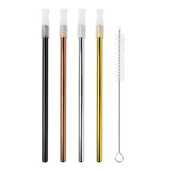 Avanti Cocktail Precious Metals Straws With Cleaning Brush Set Of 4