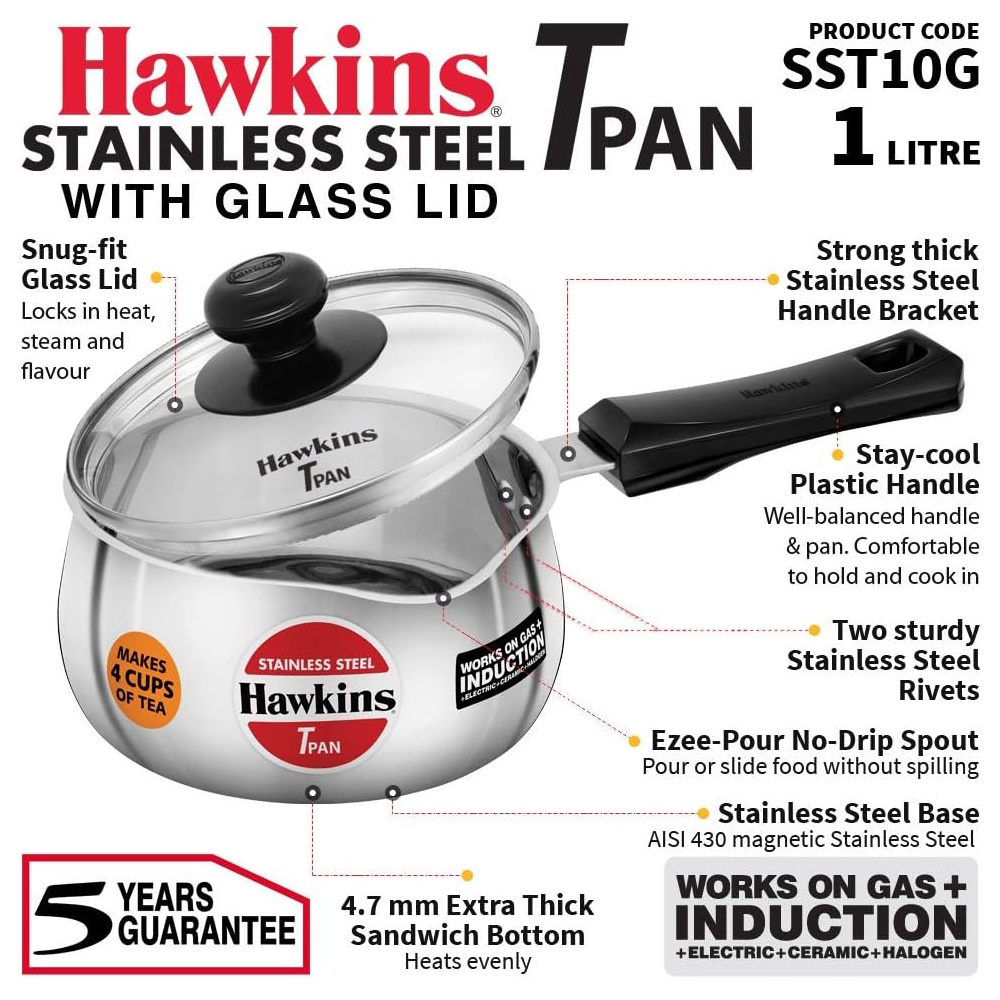 Hawkins Stainless Steel Saucepan 1L With Lid SST10G-2