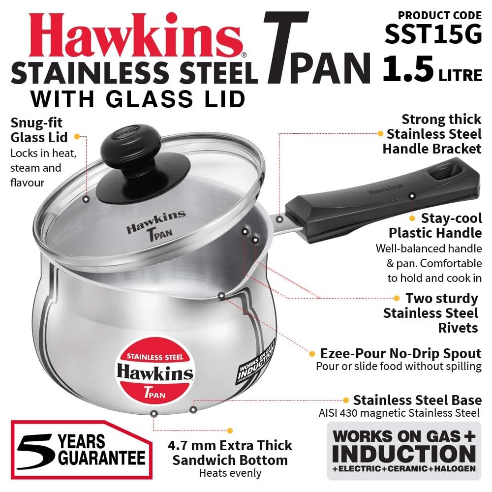 Hawkins Stainless Steel Saucepan 1.5L With Lid SST15G-2