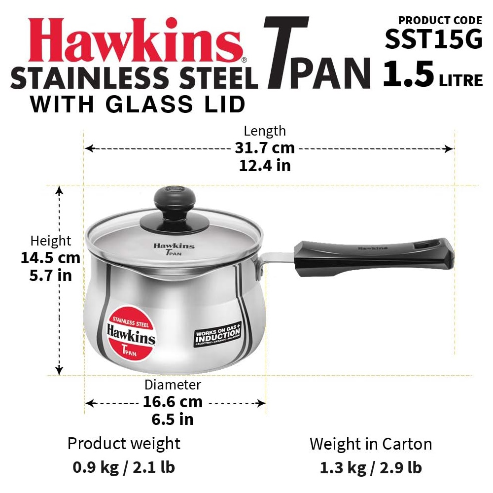 Hawkins Stainless Steel Saucepan 1.5L With Lid SST15G-3