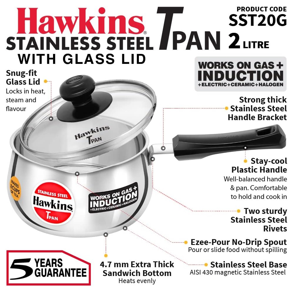 Hawkins Stainless Steel Saucepan 2L With Lid SST20G-2