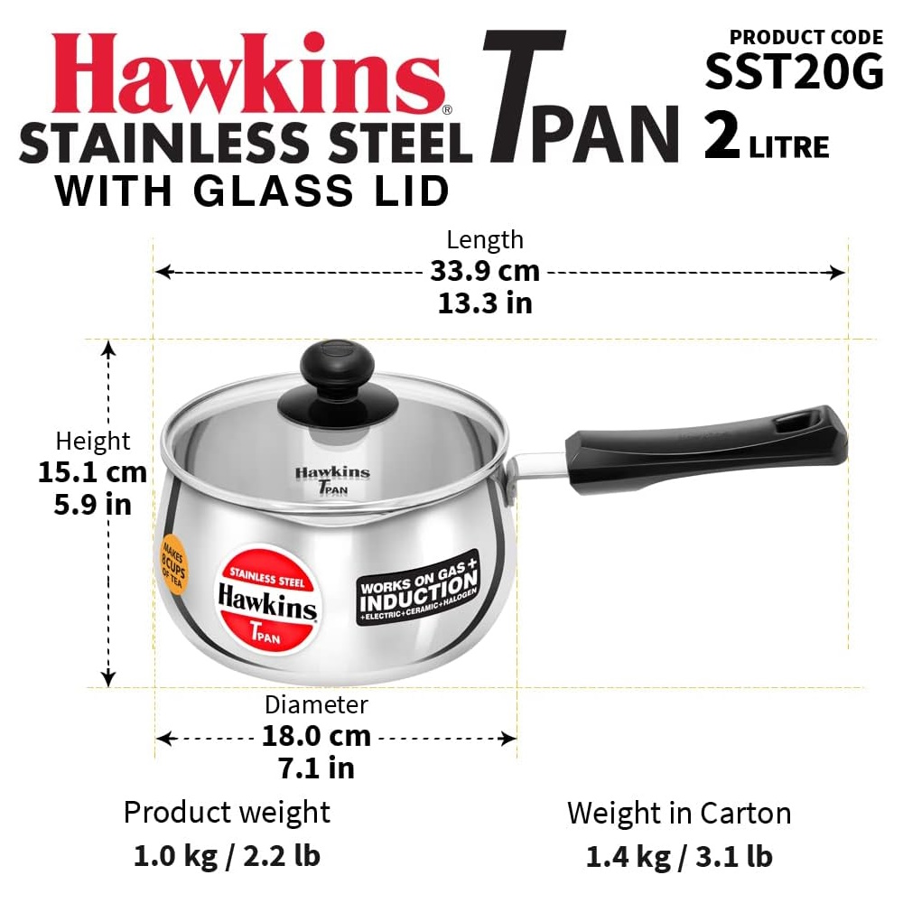 Hawkins Stainless Steel Saucepan 2L With Lid SST20G-3