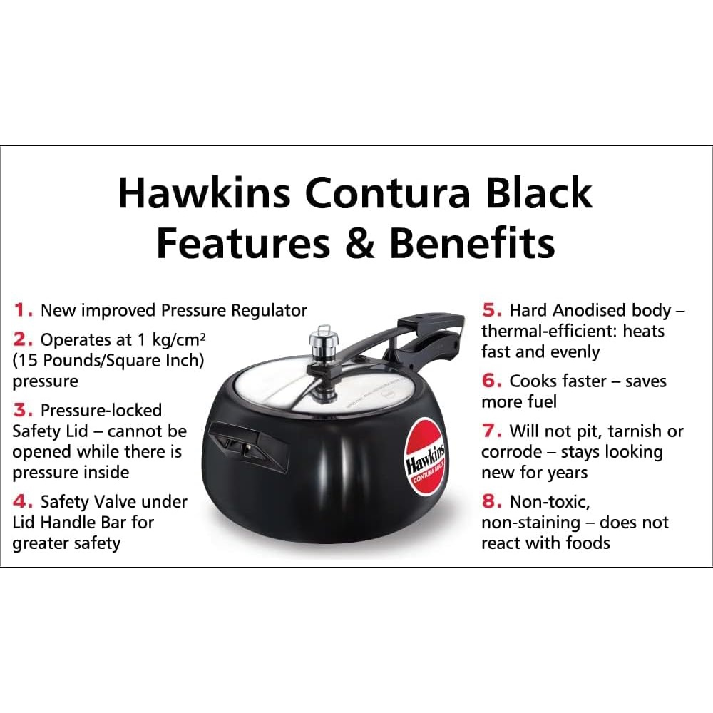 Hawkins Contura Black 5 Litre Pressure Cooker - CB50-3