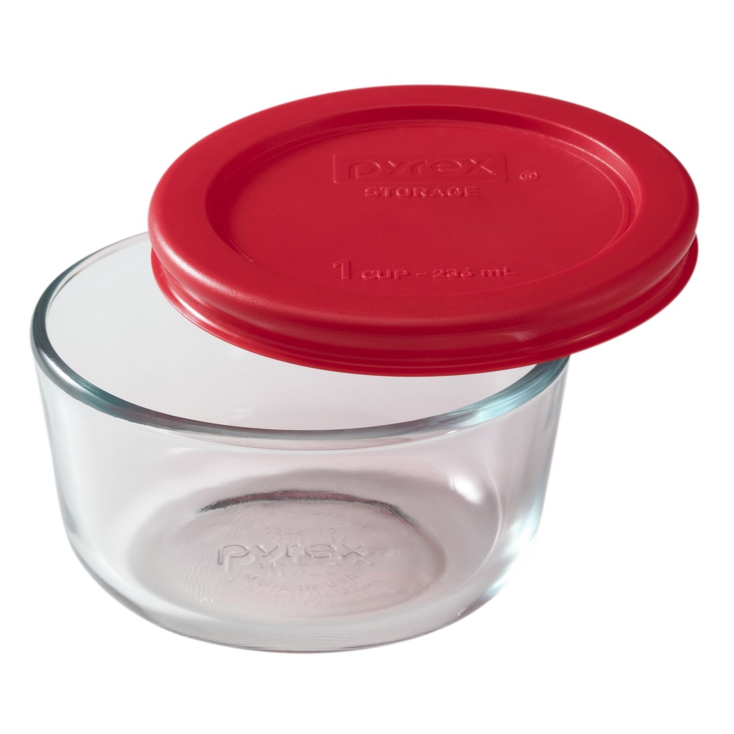 Pyrex Simply Store 1 Cup 236ml Round Glass Container - Red Lid-2