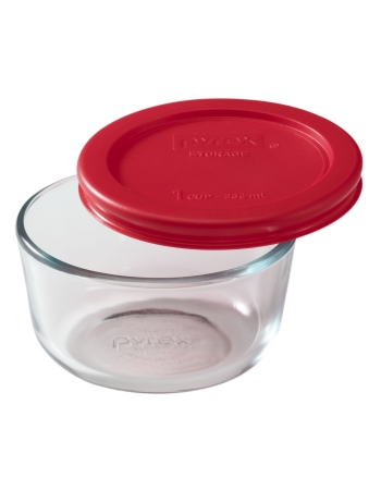 Pyrex Simply Store 1 Cup 236ml Round Glass Container - Red Lid