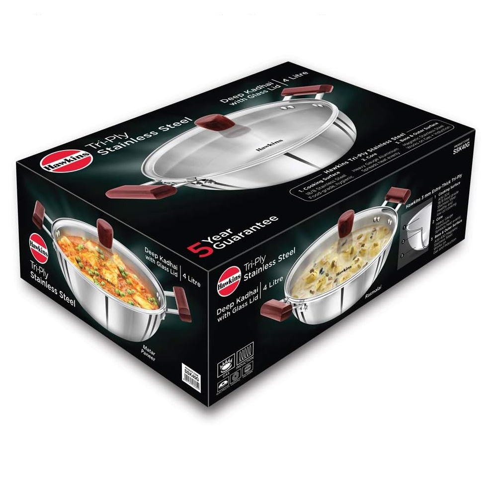 Hawkins Futura Steel Deep Fry Pan with Glass Lid 4 Litre SSK40G-4