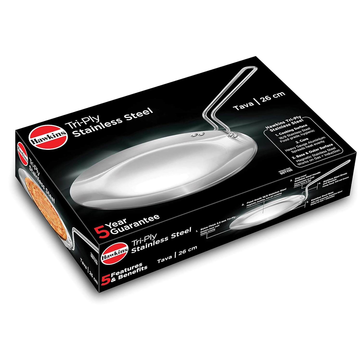 Hawkins Tri-Ply Stainless Steel Tava, 26 cm SSTV26-4
