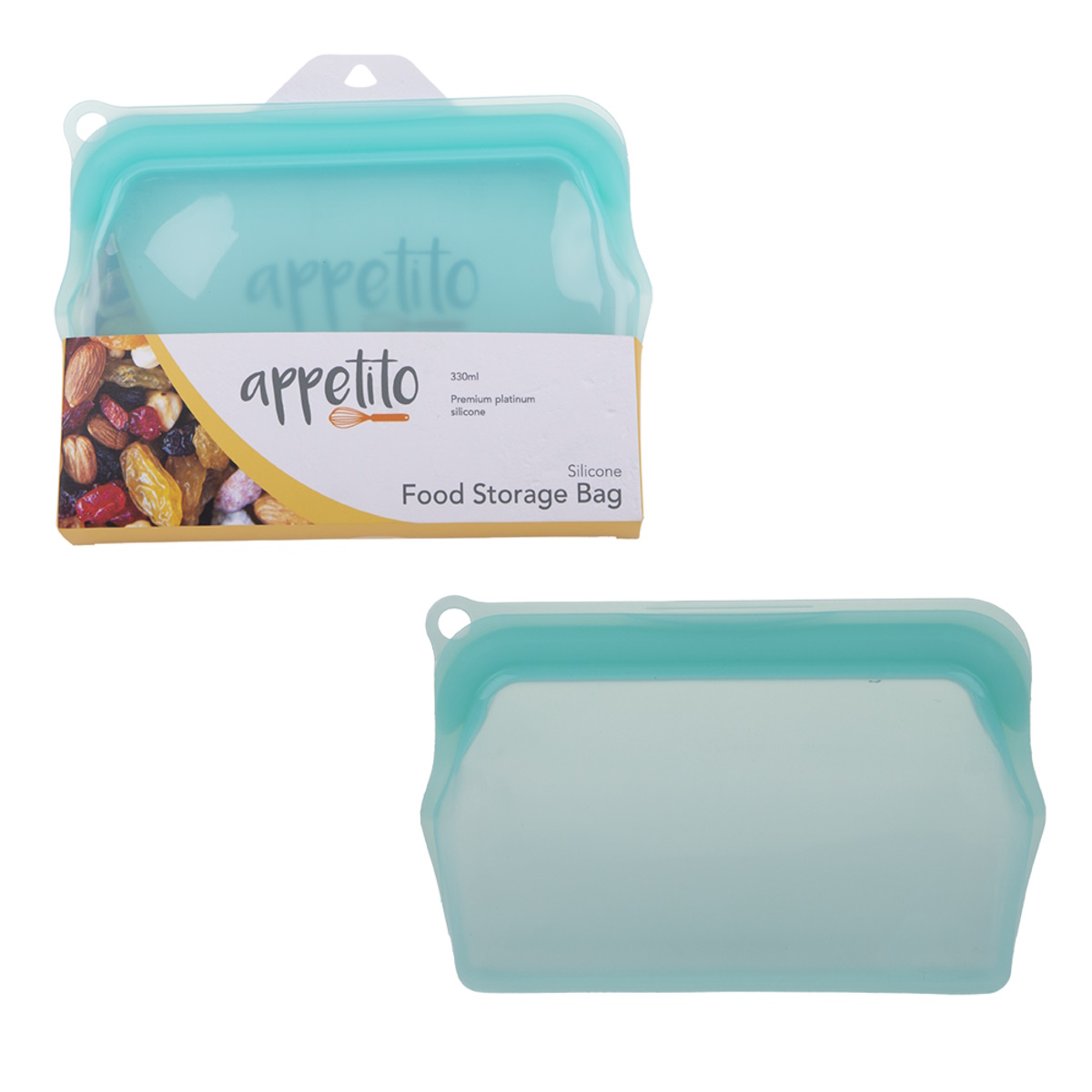Appetito Silicone Small Food Storage Bag 330ml - Aqua-1