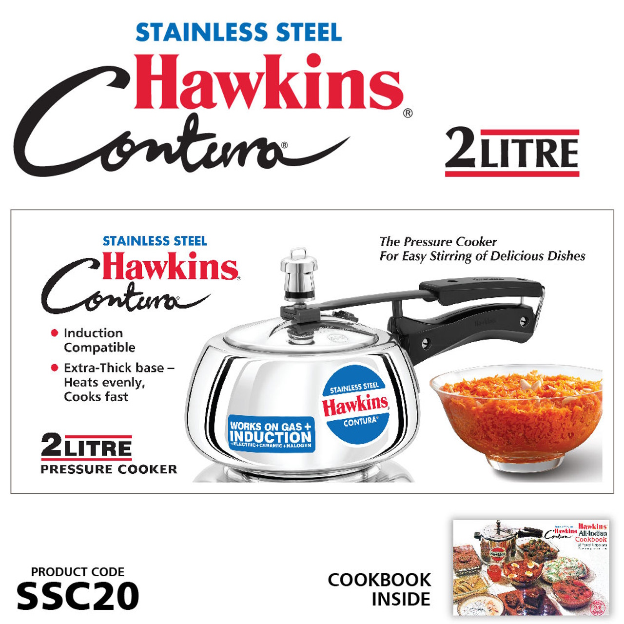 Hawkins Stainless Steel Contura 2 Litre Pressure Cooker - SSC20