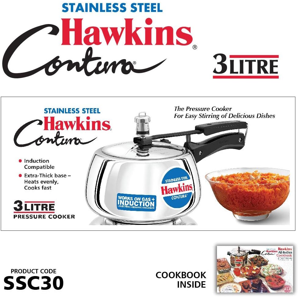 Hawkins Stainless Steel Contura 3 Litre Pressure Cooker - SSC30 