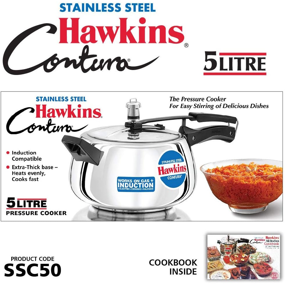 Hawkins Stainless Steel Contura 5 Litre Pressure Cooker - SSC50 