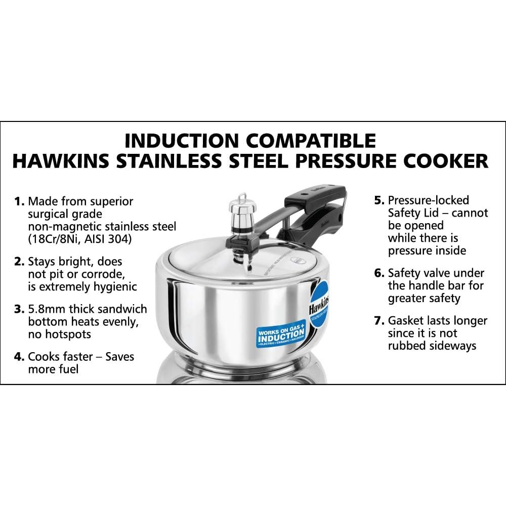 Hawkins Stainless Steel Contura 2 Litre Pressure Cooker - HSS20-3