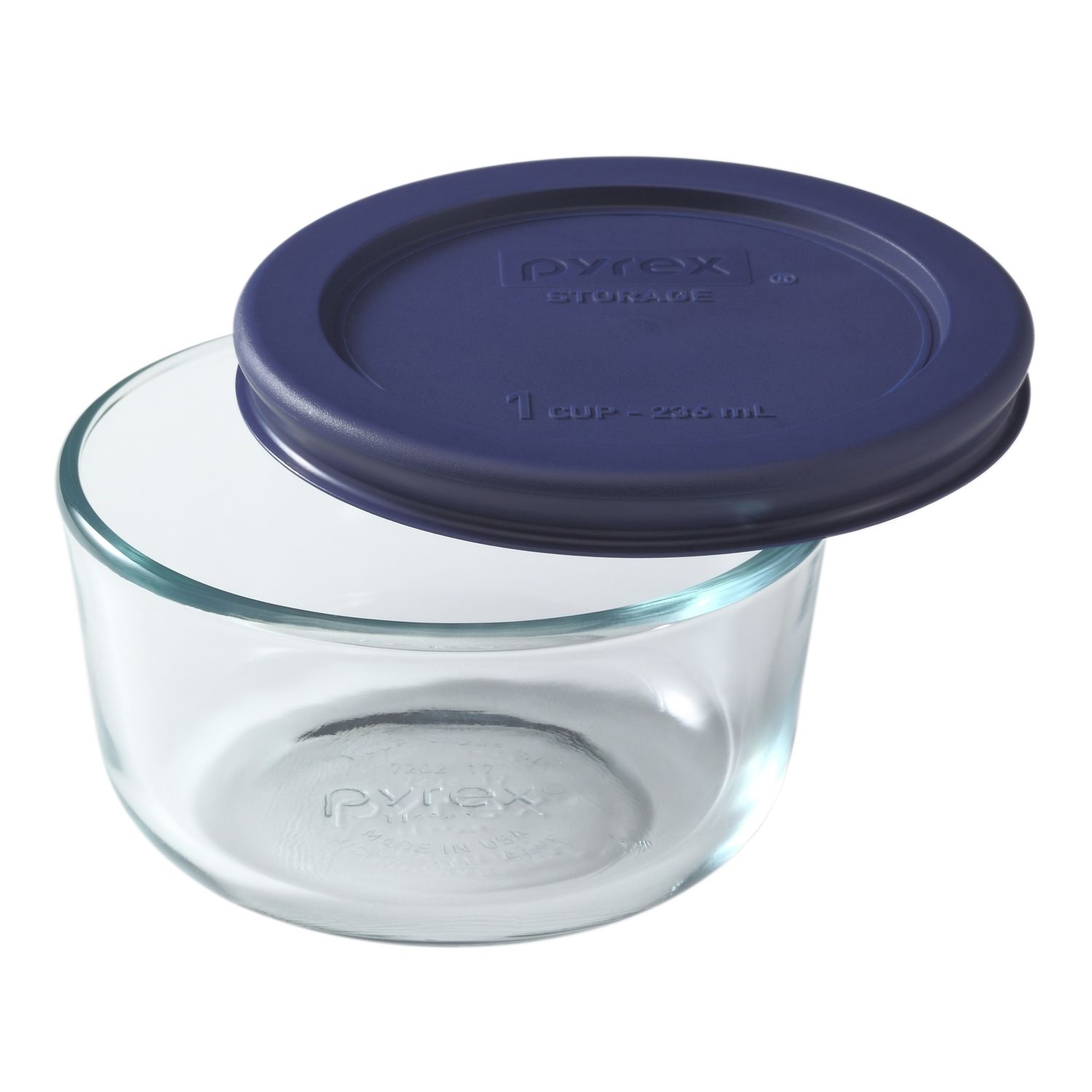 Pyrex Simply Store 1 Cup 236ml Round Glass Container - Blue Lid-1