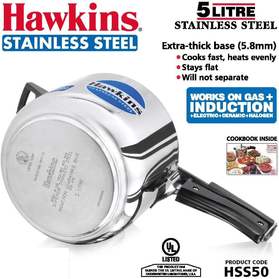 Hawkins Stainless Steel Contura 5 Litre Pressure Cooker Tall - HSS50