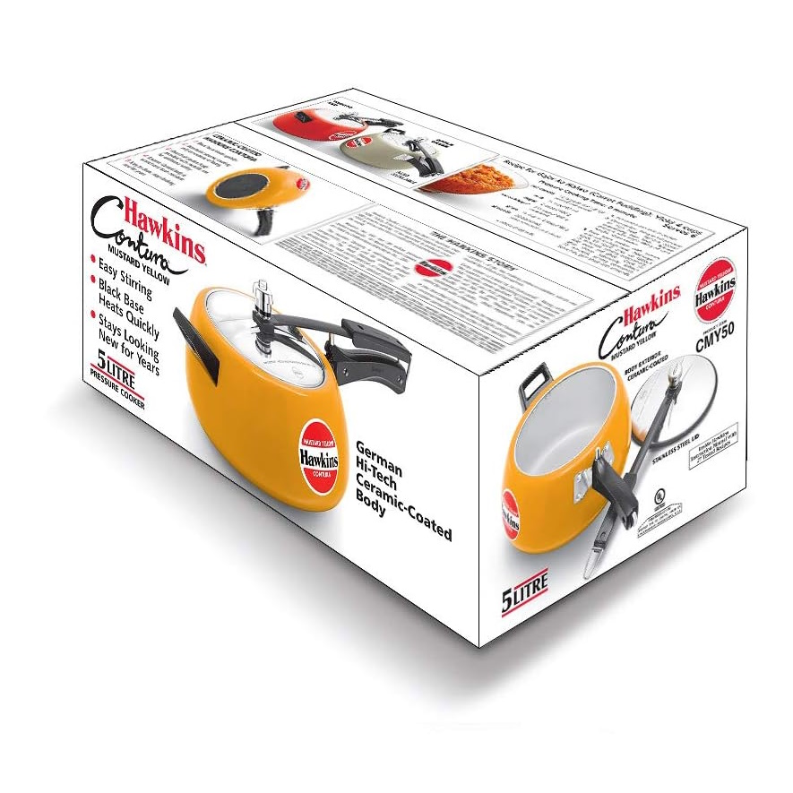 Hawkins Ceramic-coated Contura 5 Litre - Mustard Yellow Pressure Cooker - CMY50-3