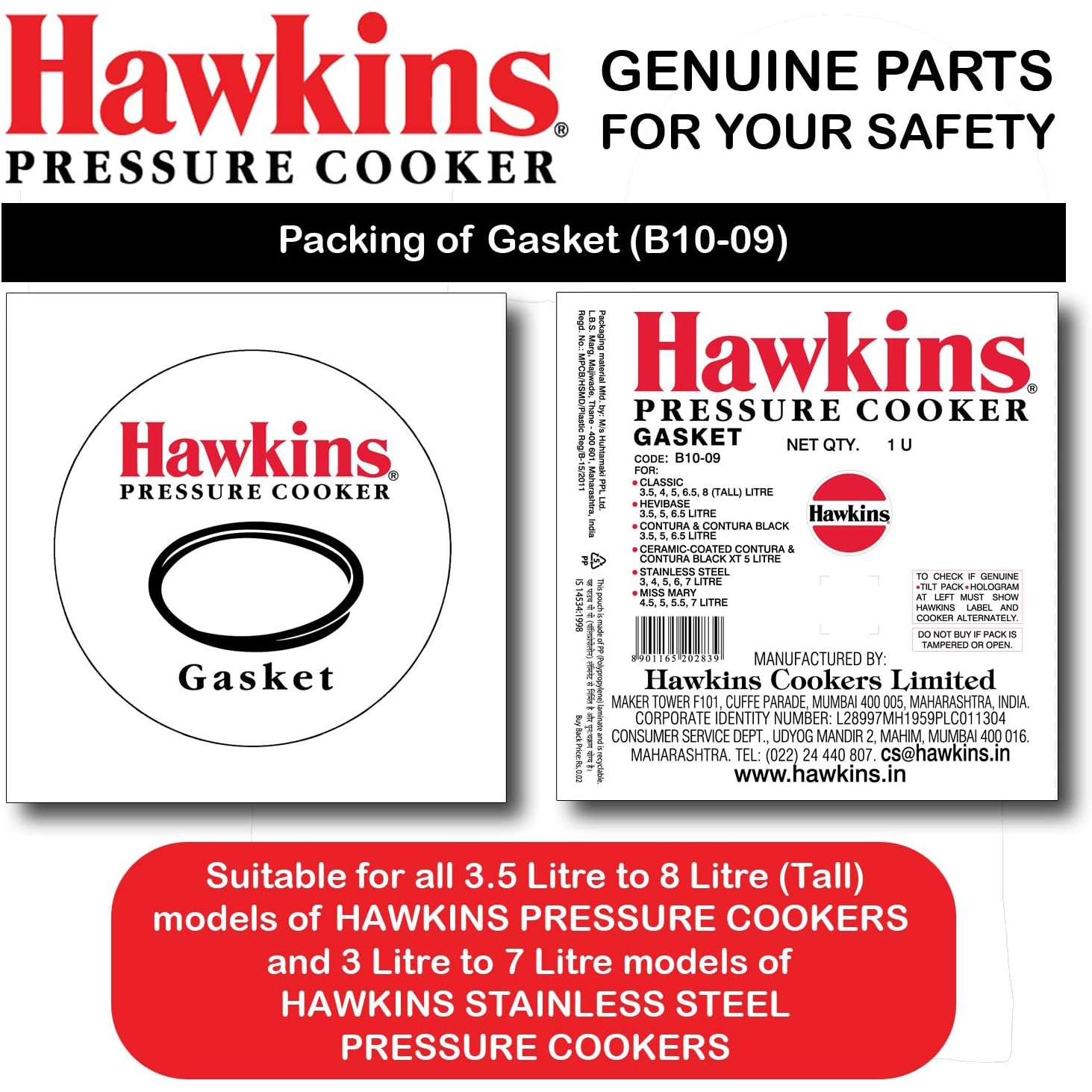 Hawkins Gasket for 3.5-8L P.Cookers -3