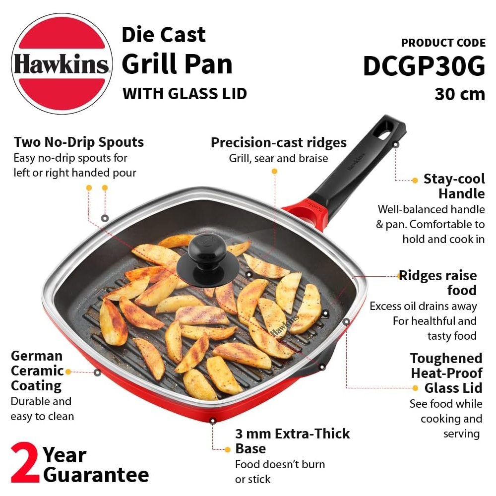 Hawkins Die-Cast Grill Pan with Lid 30cm - DCGP30G-2