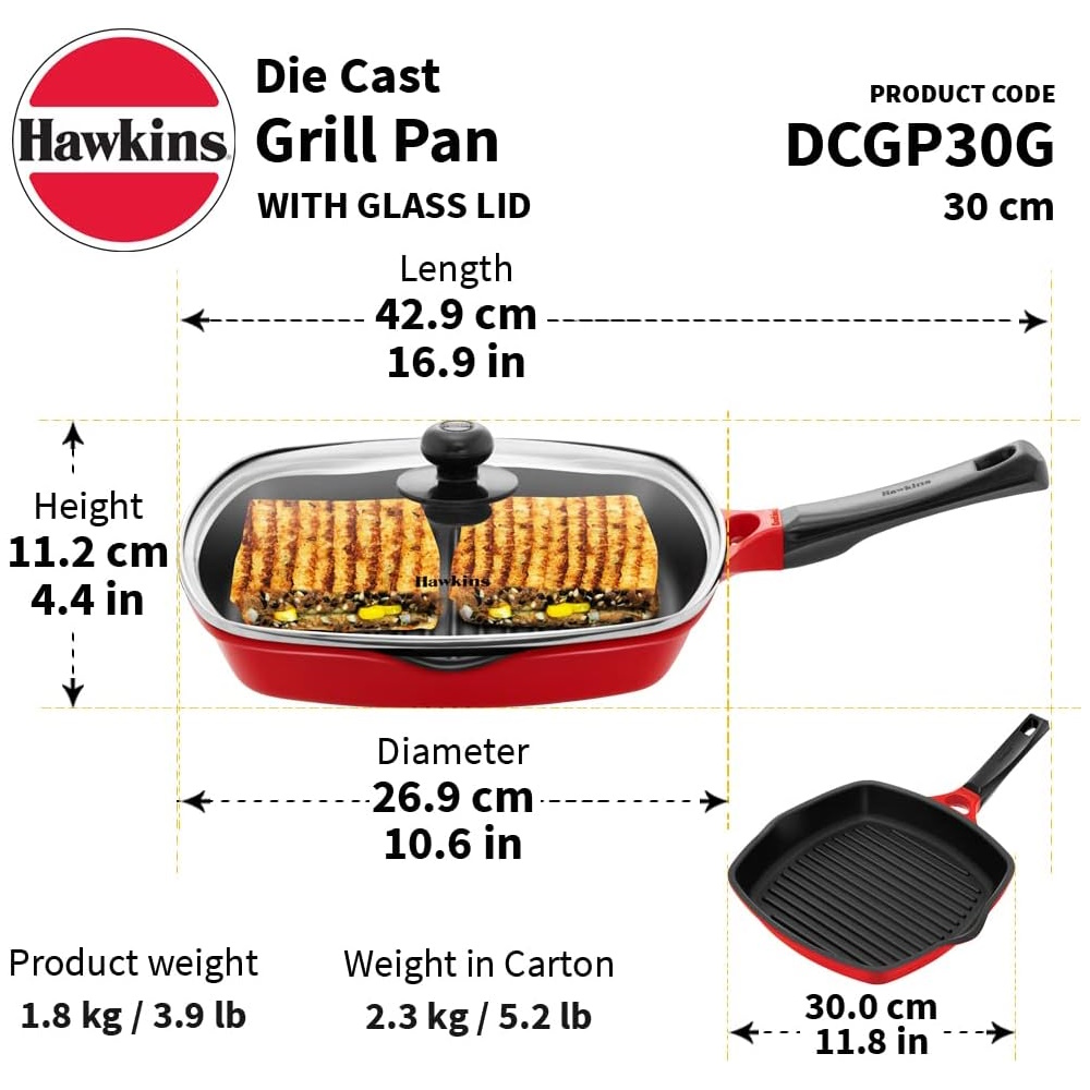 Hawkins Die-Cast Grill Pan with Lid 30cm - DCGP30G-3