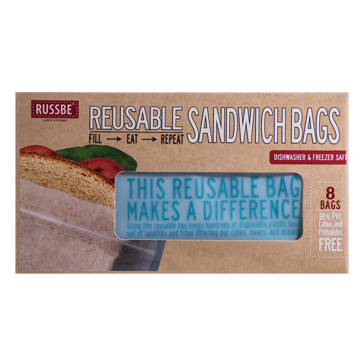 Russbe Sandwich Bags Pack 8 - Blue Statement