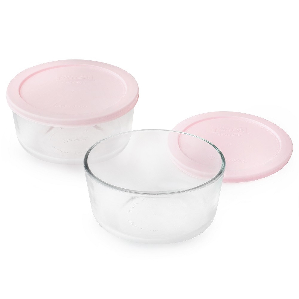 Pyrex Simply Store 4pc Round Storage Set - Pink Lids-4