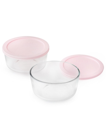 Pyrex Simply Store 4pc Round Storage Set - Pink Lids