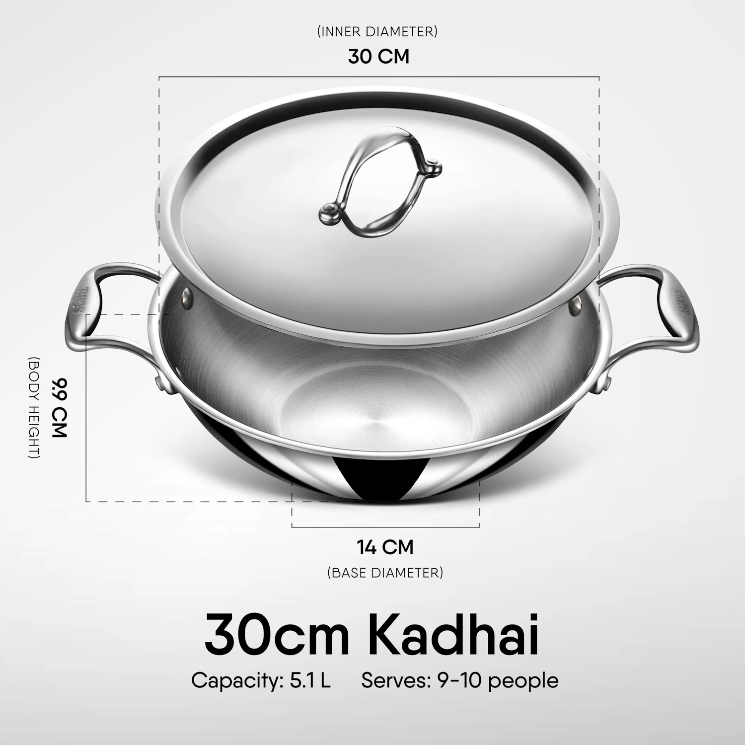 Stahl 30cm Wok/Kadai - Triply Artisan Series -3