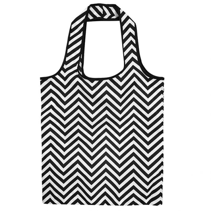 Sachi Fold Up Eco Reusable Shopping Bag - Black & White Chevron-3