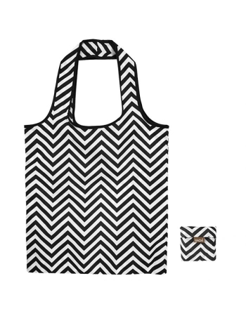 Sachi Fold Up Eco Reusable Shopping Bag - Black & White Chevron