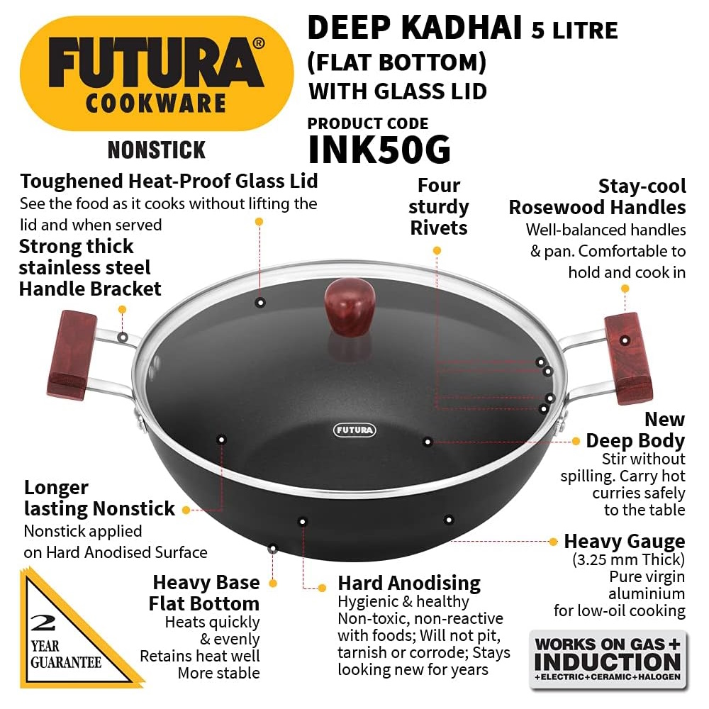 Hawkins Futura Nonstick Deep Kadhai 5l (INK50G)