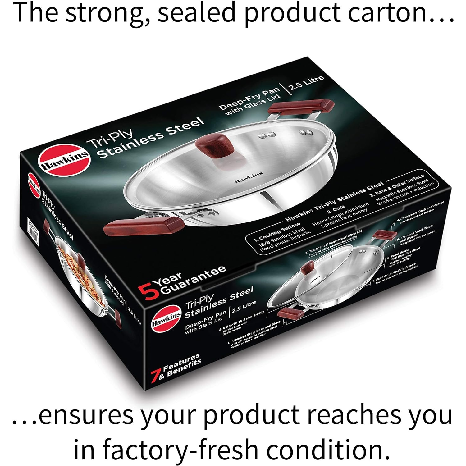 Hawkins Tri-ply Stainless Steel Deep Fry Pan 2.5 Litre With Glass Lid (SSD25G)-4
