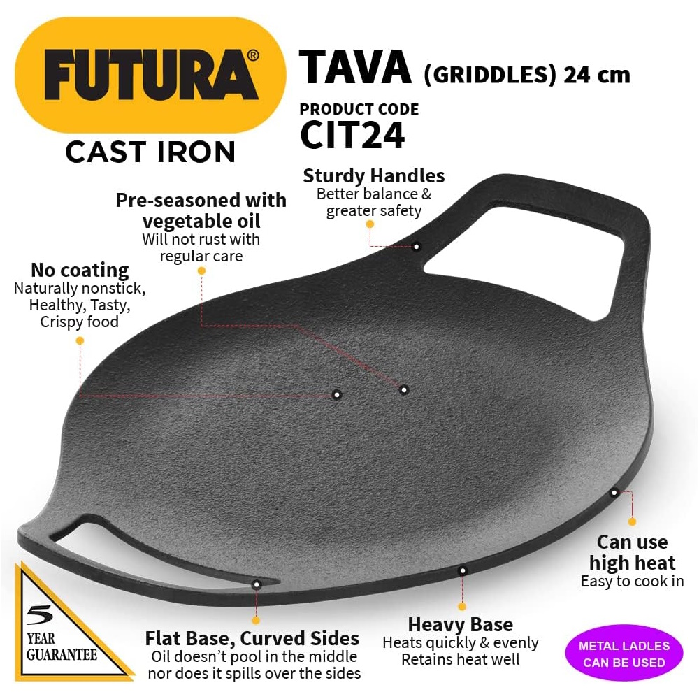 HAWKINS Futura 24 cm Cast Iron Tava (CIT24)