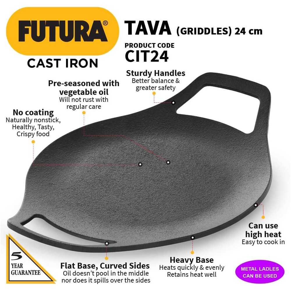 HAWKINS Futura 24 cm Cast Iron Tava (CIT24)-2