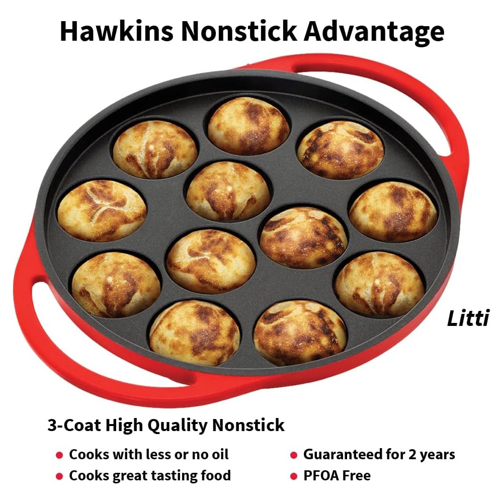 Hawkins Futura 26 cm Appe Pan, Non Stick with Glass Lid, 12 Cups, Red (NAPE26G)-4