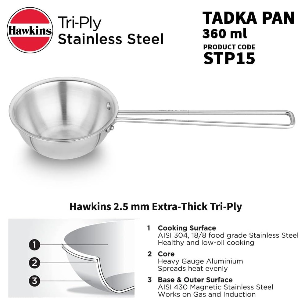 Hawkins Triply Stainless Steel Tadka Pan- Induction-1.5 Cup, 360 ml (STP15)-2