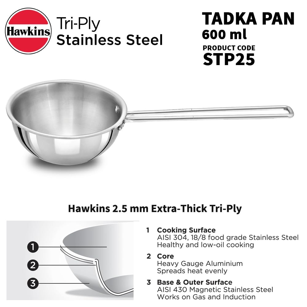 Hawkins Triply Stainless Steel Tadka Pan,2.5 Cup 600ml - STP25-2