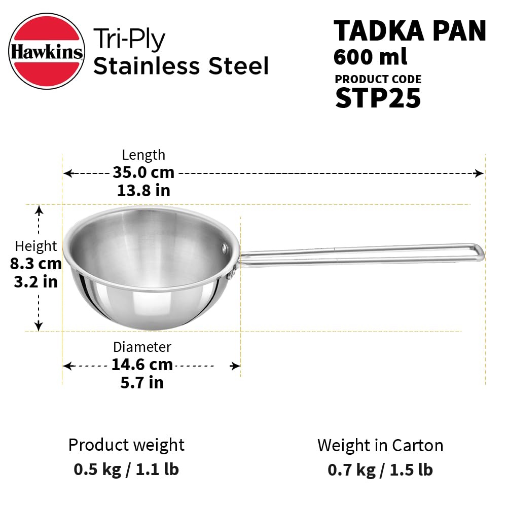 Hawkins Triply Stainless Steel Tadka Pan,2.5 Cup 600ml - STP25-3