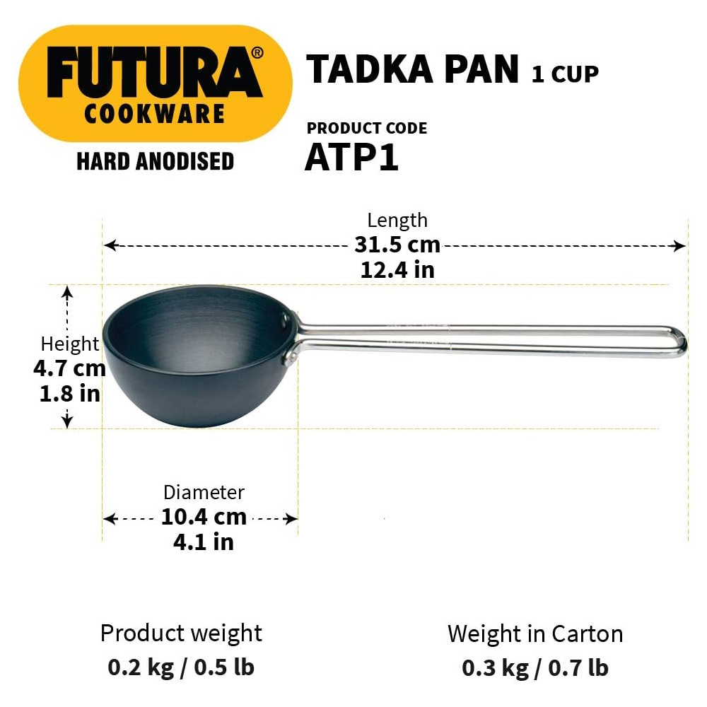 Hawkins Futura Hard Anodised Tadka Pan, 1 Cup, Black - ATP1-2