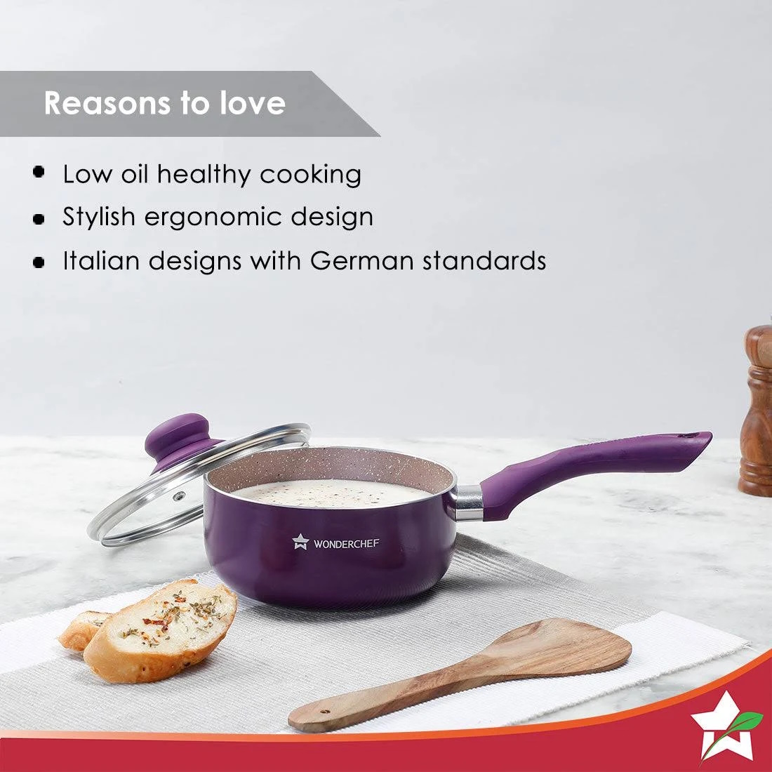 Wonderchef Royal Velvet Sauce Pan With Lid 18cm - 2L-3