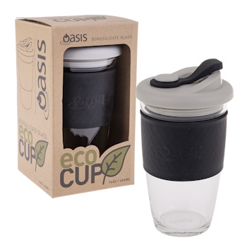 Oasis Borosilicate Glass Eco Cup 16oz-454ml Black