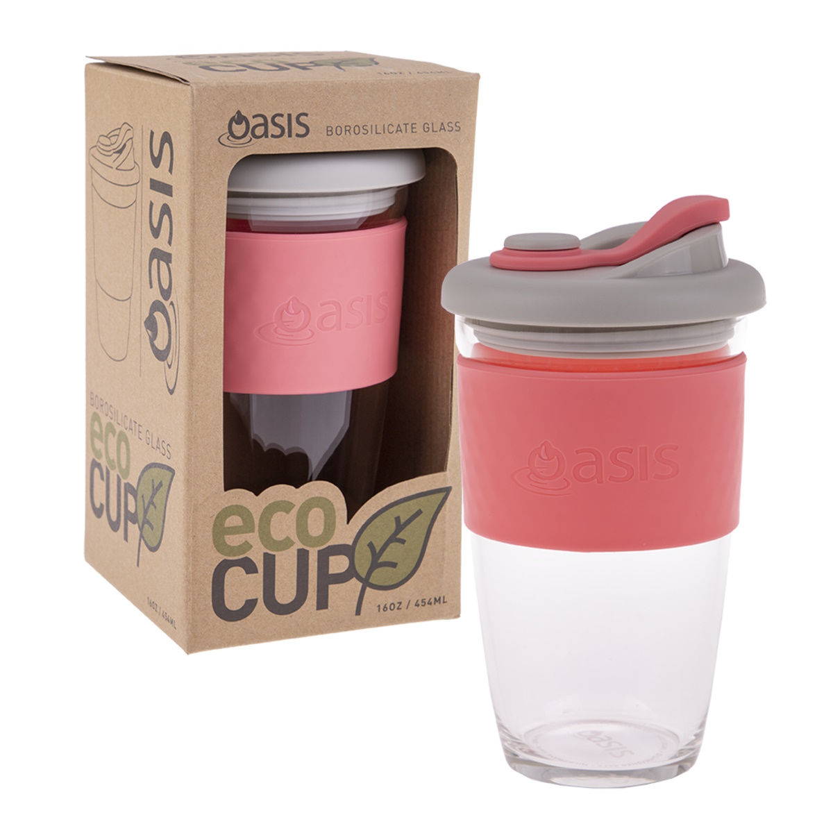 Oasis Borosilicate Glass Eco Cup 16oz-454ml Coral-1