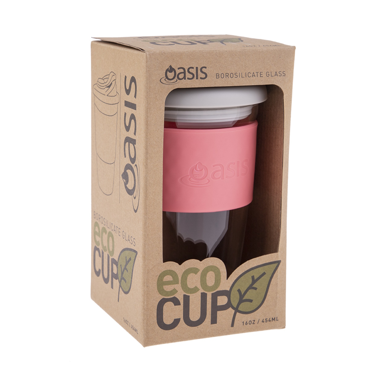 Oasis Borosilicate Glass Eco Cup 16oz-454ml Coral-2