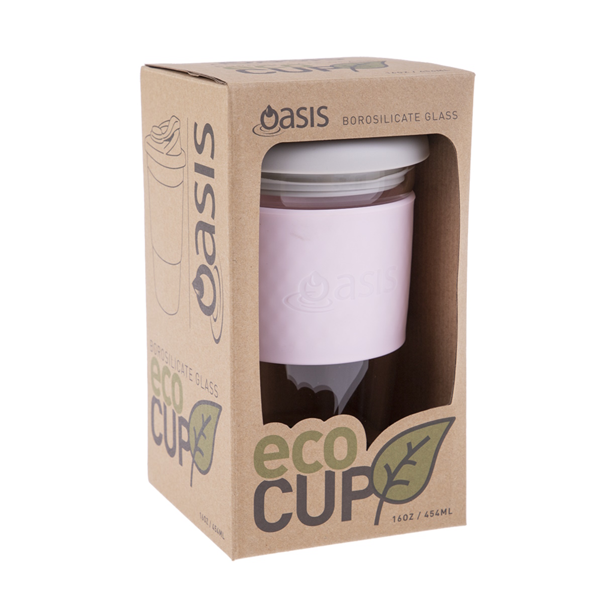 Oasis Borosilicate Glass Eco Cup 16oz-454ml Pink