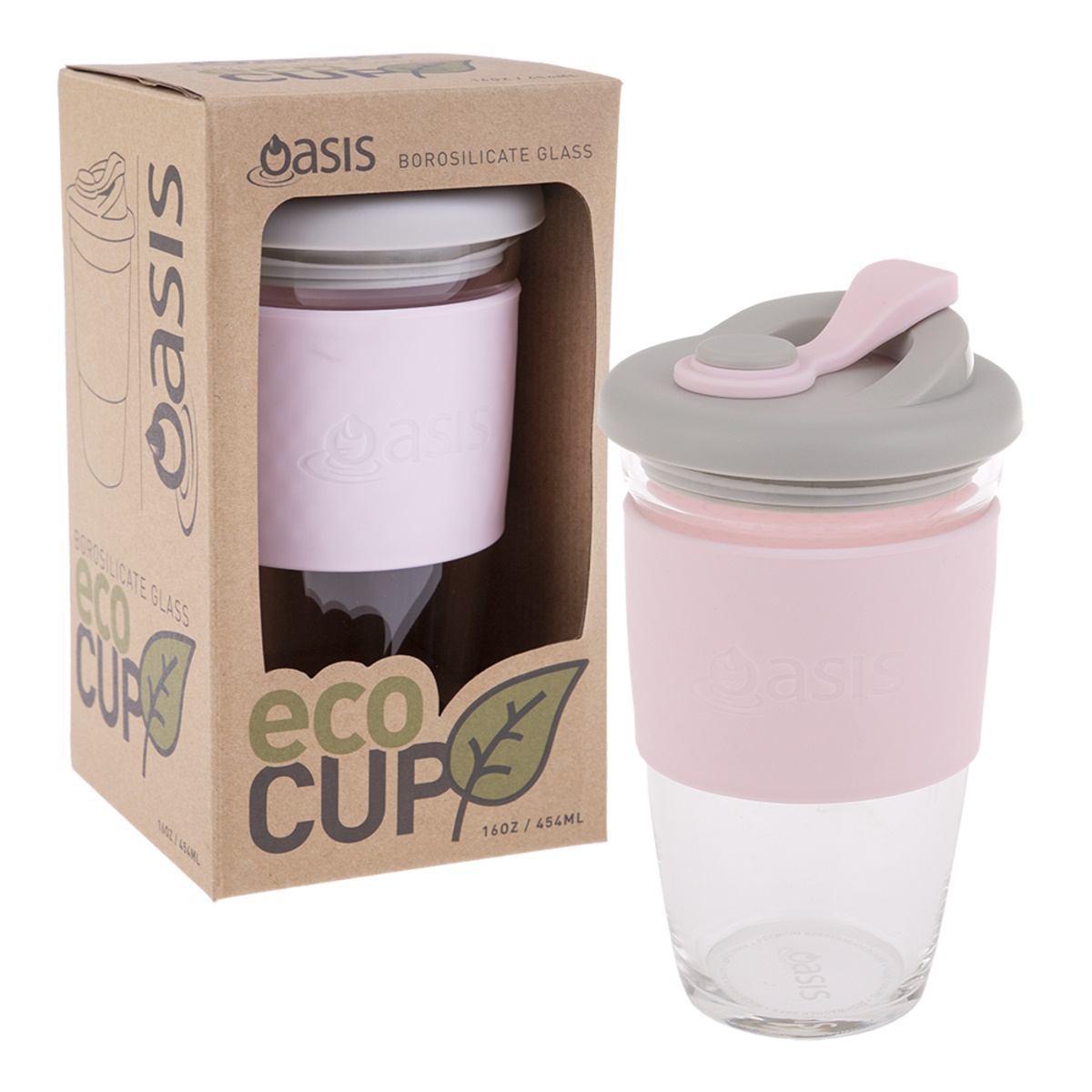 Oasis Borosilicate Glass Eco Cup 16oz-454ml Pink-3