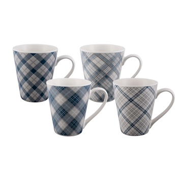 Bundanoon Conical Mug Set 4 Tartan Blues