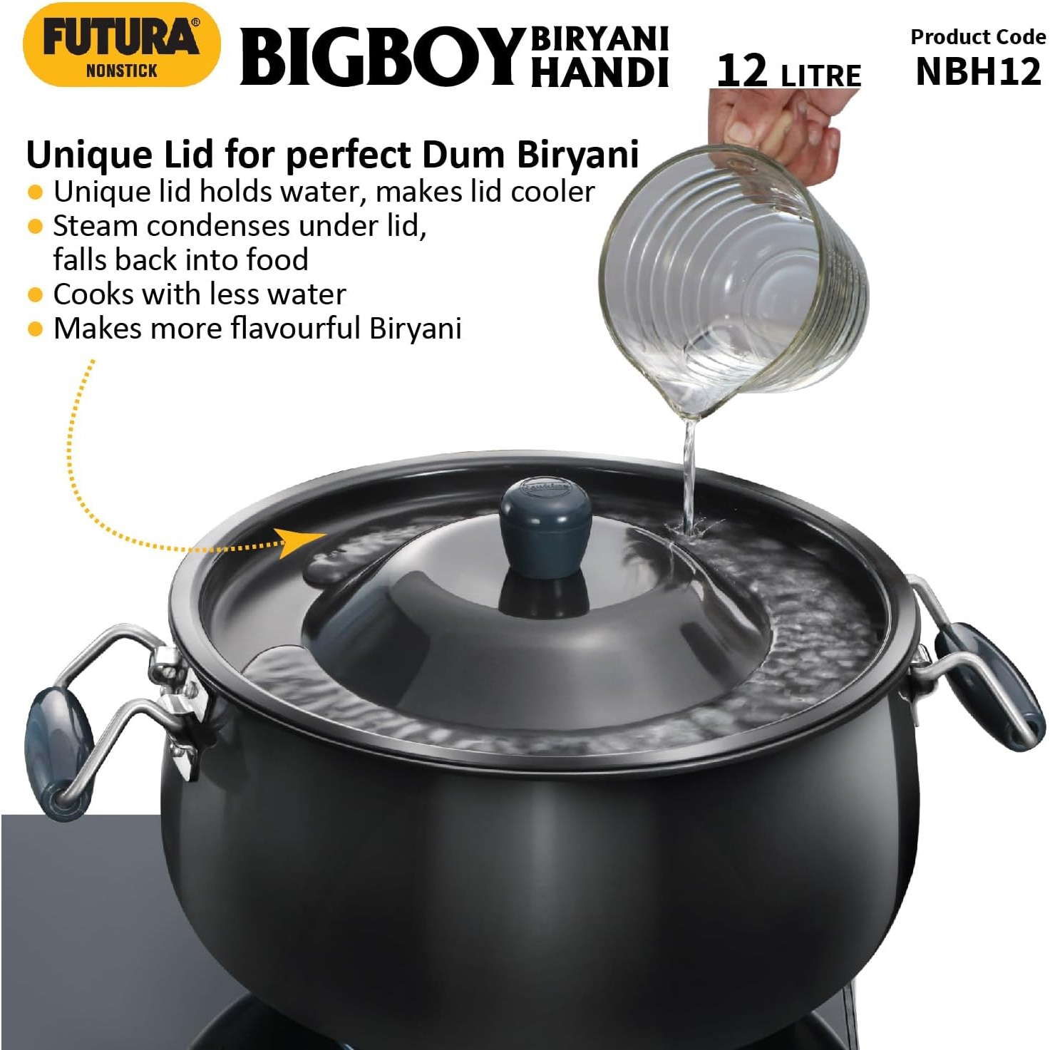 Hawkins Futura 12 Litre Big Boy Non Stick Biryani Handi - NBH12-2