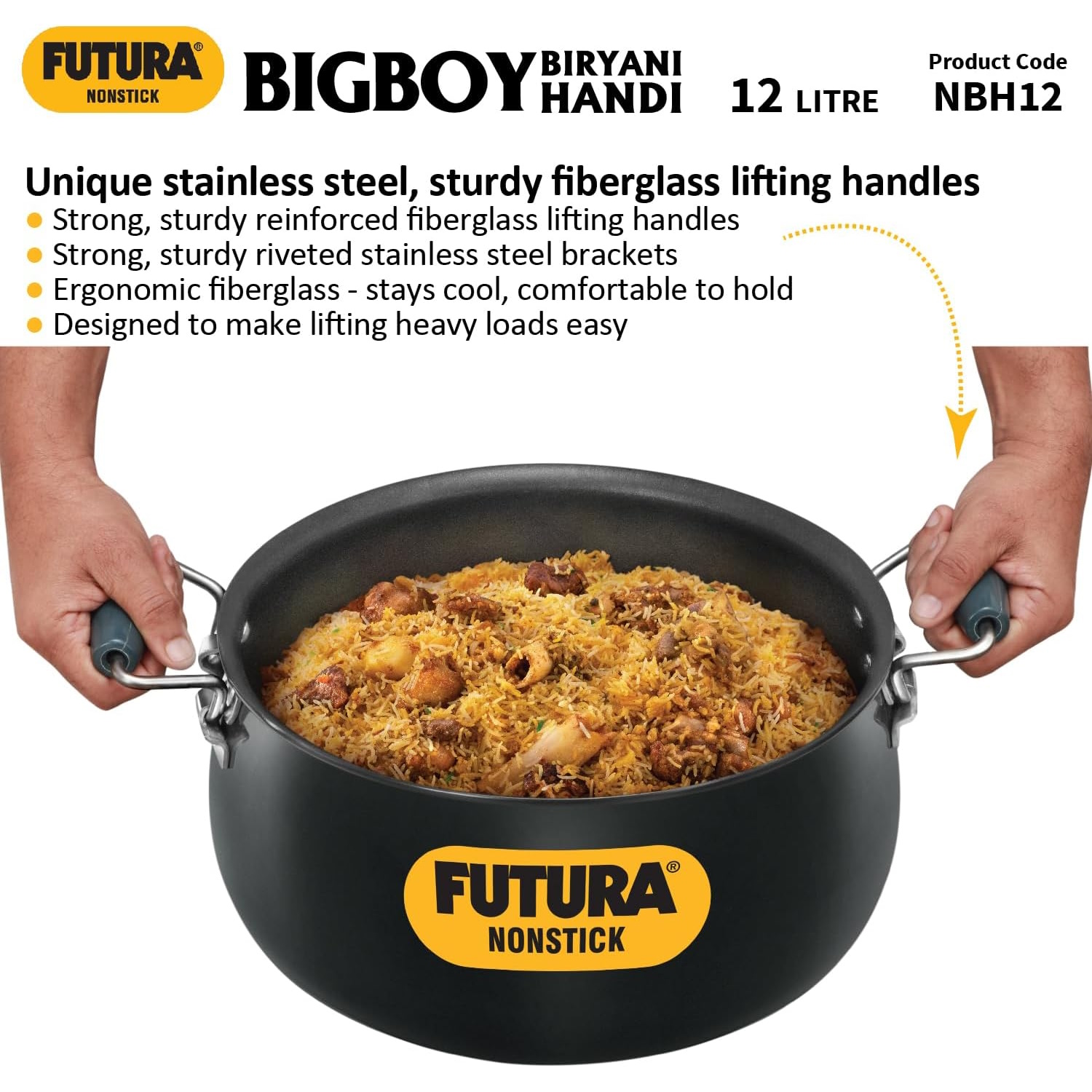 Hawkins Futura 12 Litre Big Boy Non Stick Biryani Handi - NBH12-3