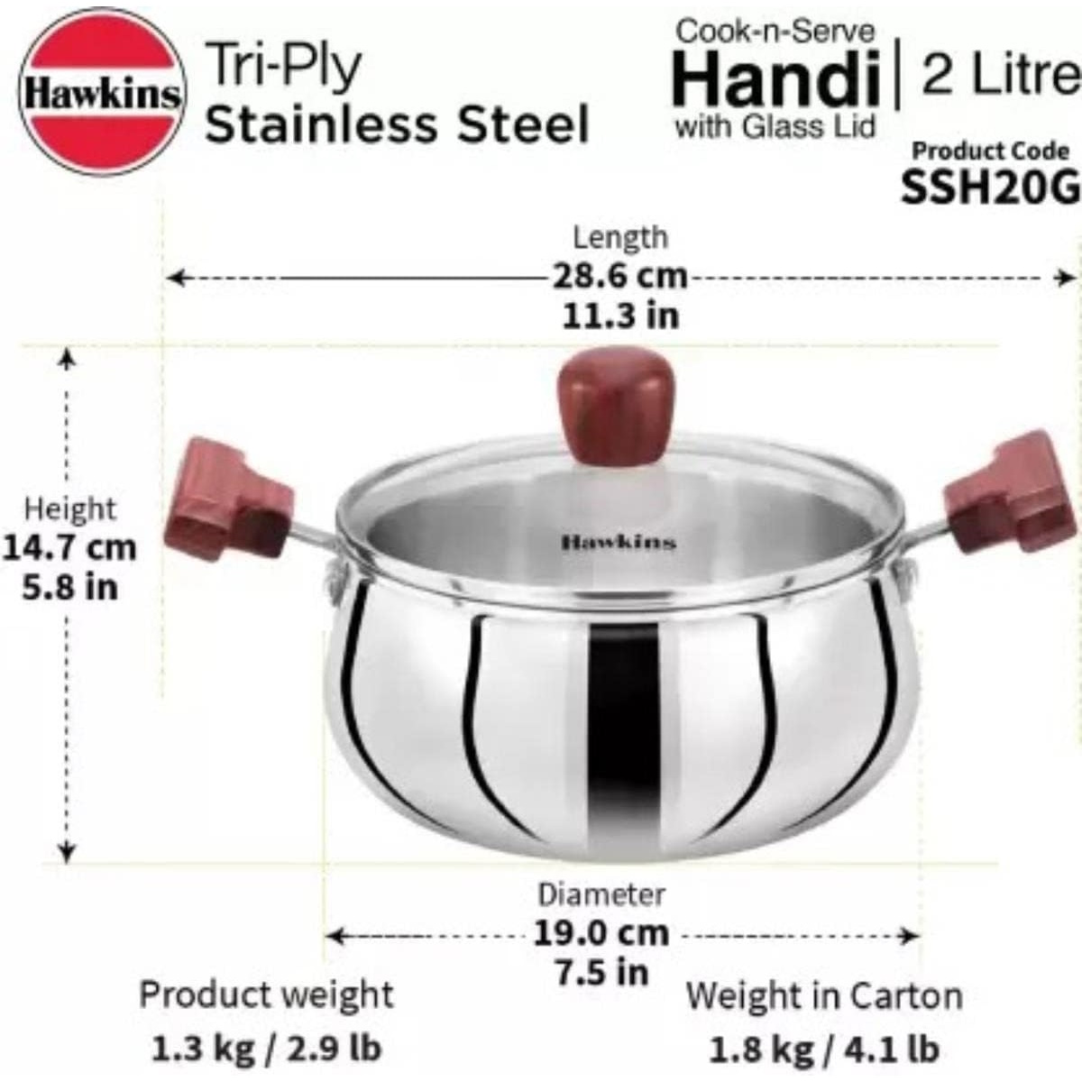 Hawkins Tri-ply Stainless Steel Handi 2 Litre With Glass Lid (SSH20G)-3